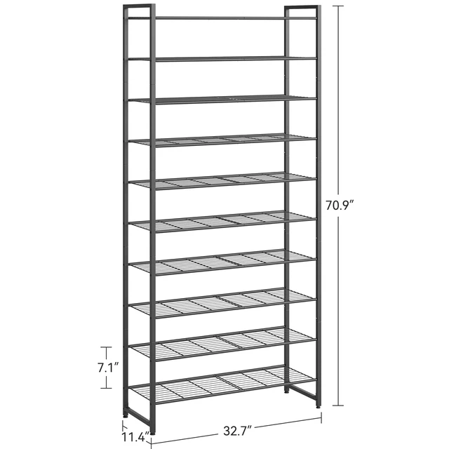 Alt view image 5 of 7 - Shoe Rack for Closet, Metal Shoe Organizer, 10 Tier Garage Shoe Rack Max Holds 50 Pairs,Shoe Storage Shelf,Entryway, Black