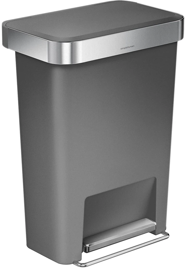 Main image of 45 Liter / 12 Gallon Rectangular Kitchen Step Trash Can with Soft-Close Lid, Grey Plastic
