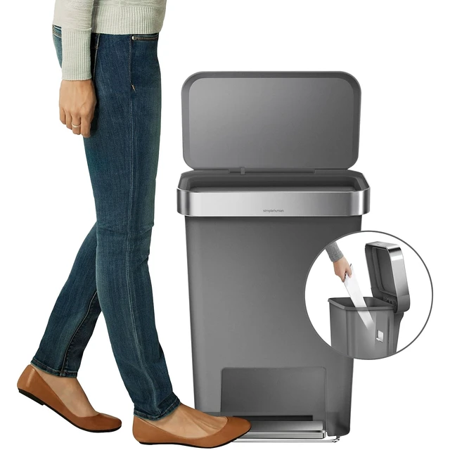 Alt view image 2 of 6 - 45 Liter / 12 Gallon Rectangular Kitchen Step Trash Can with Soft-Close Lid, Grey Plastic
