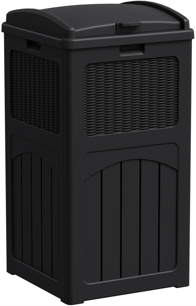 Main image of 33 Gallon Outdoor Trash Can with Lid, Waterproof, Dark Black | Resin Garbage Bin,UV-resistant for Hideaway, Patio, Deck, Light