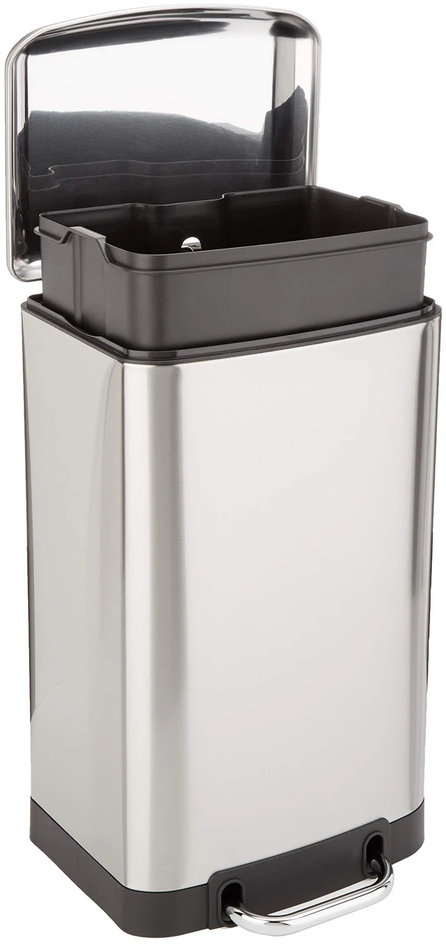 Main image of Rectangular Small Trash Can with Soft-Close Step Pedal, Removable Inner Bucket, Hands-Free, Space-Saving, Smudge Resistant, 20l / 5.3 gallon, Nickel