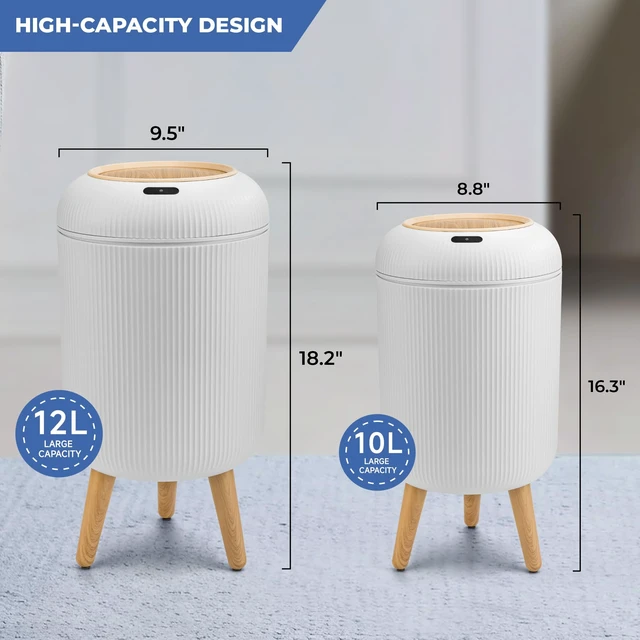Alt view image 2 of 7 - 2 Pack Automatic Trash Can 12L /3 Gallon and 10L /2.64 Gallon | Bathroom Trash Bin with Lid Touchless Small Smart Motion Sensor Garbage Cans for Kitchen, Bathroom,Living Room and Bedroom