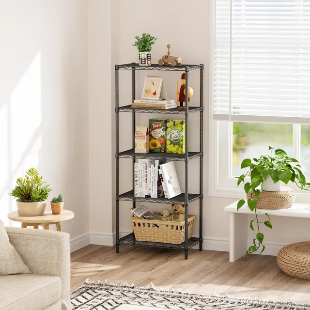 Alt view image 4 of 7 - 5 Metal Shelves Wire Shelving Storage Shelf Adjustable Unit Pantry | 5 Tier Kitchen Laundry Room Organization Home Pantry Closet Bathroom Organizers Garage Rack 14" D x 24" W x 59.5" H Black