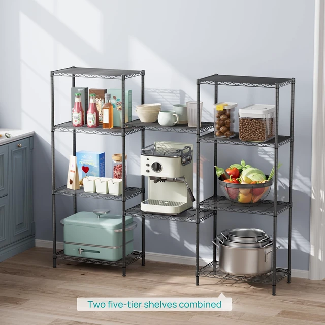 Alt view image 6 of 7 - 5 Metal Shelves Wire Shelving Storage Shelf Adjustable Unit Pantry | 5 Tier Kitchen Laundry Room Organization Home Pantry Closet Bathroom Organizers Garage Rack 14" D x 24" W x 59.5" H Black