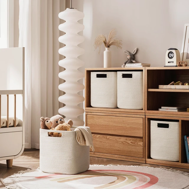 Alt view image 4 of 7 - Set of 4 Storage Cubes-13 X 13 X 13 In, Cotton Rope Basket for Shelves, Toys, Book, Cube Storage Bin with Handles, Woven Storage Basket for Organizing, Beige