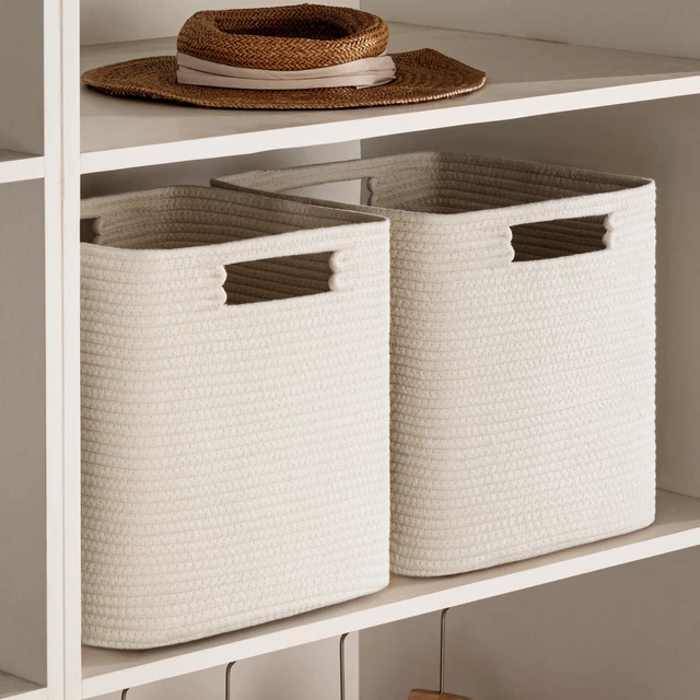 Alt view image 6 of 7 - Set of 4 Storage Cubes-13 X 13 X 13 In, Cotton Rope Basket for Shelves, Toys, Book, Cube Storage Bin with Handles, Woven Storage Basket for Organizing, Beige