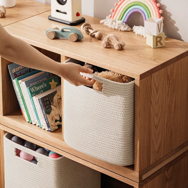 Alt view image 5 of 7 - Set of 4 Storage Cubes-13 X 13 X 13 In, Cotton Rope Basket for Shelves, Toys, Book, Cube Storage Bin with Handles, Woven Storage Basket for Organizing, Beige