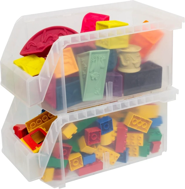 Alt view image 5 of 7 - Large Stackable Plastic Storage Bins, 6-Pack, Clear | Open-Front Stackable Bins For Garage, Pantry, Closet & Office, 14,8"L X 8"W X 7"H, Nests When Empty, Durable Plastic,