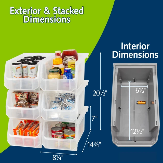 Alt view image 3 of 7 - Large Stackable Plastic Storage Bins, 6-Pack, Clear | Open-Front Stackable Bins For Garage, Pantry, Closet & Office, 14,8"L X 8"W X 7"H, Nests When Empty, Durable Plastic,