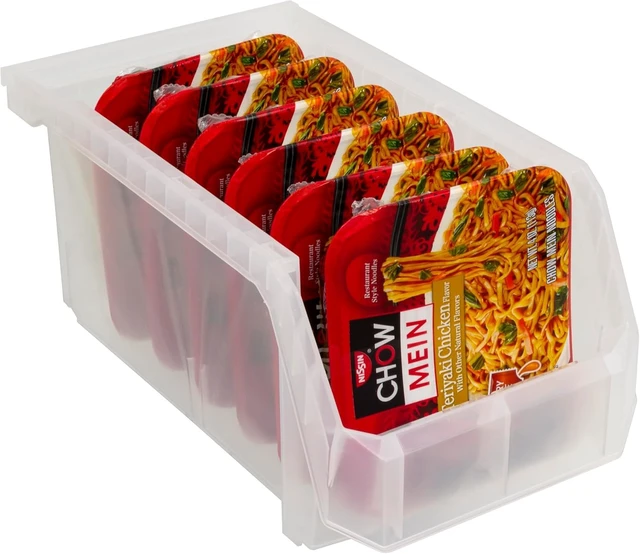Alt view image 6 of 7 - Large Stackable Plastic Storage Bins, 6-Pack, Clear | Open-Front Stackable Bins For Garage, Pantry, Closet & Office, 14,8"L X 8"W X 7"H, Nests When Empty, Durable Plastic,