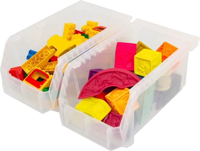 Alt view image 7 of 7 - Large Stackable Plastic Storage Bins, 6-Pack, Clear | Open-Front Stackable Bins For Garage, Pantry, Closet & Office, 14,8"L X 8"W X 7"H, Nests When Empty, Durable Plastic,