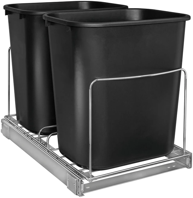 Main image of Double Pull Out Trash Can Under Cabinet - Under Sink Trash Can Slider - Trash Can Slide Out Drawer - Sliding Pull Out for Kitchen Garbage Bin (Trash Cans Not Included)