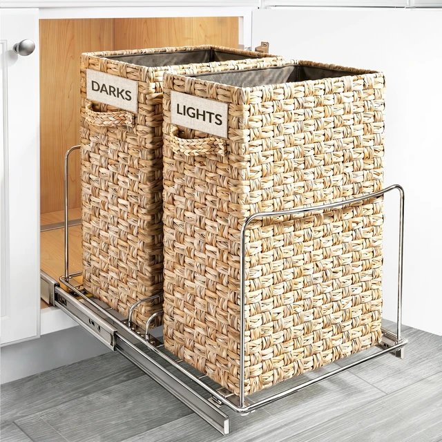 Alt view image 2 of 7 - Double Pull Out Trash Can Under Cabinet - Under Sink Trash Can Slider - Trash Can Slide Out Drawer - Sliding Pull Out for Kitchen Garbage Bin (Trash Cans Not Included)