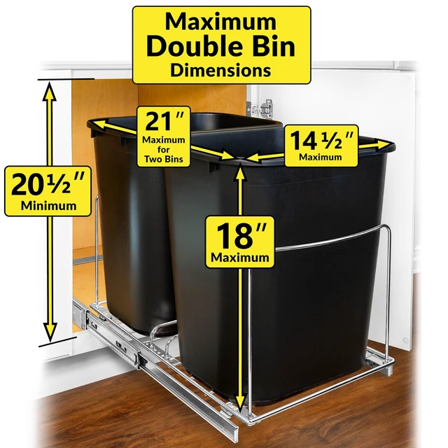 Alt view image 7 of 7 - Double Pull Out Trash Can Under Cabinet - Under Sink Trash Can Slider - Trash Can Slide Out Drawer - Sliding Pull Out for Kitchen Garbage Bin (Trash Cans Not Included)
