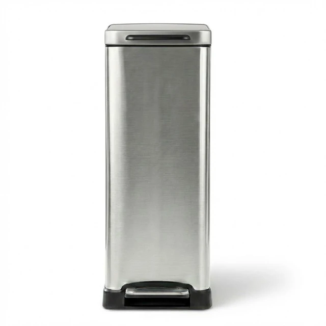 Alt view image 3 of 7 - 12 Gallon Kitchen Trash Can with Slim Fit Design | Stainless Steel with Soft-Close Step Pedal Lid, Bag Tuck Band for Easier Bag Changes, Rectangular Shape, Silver