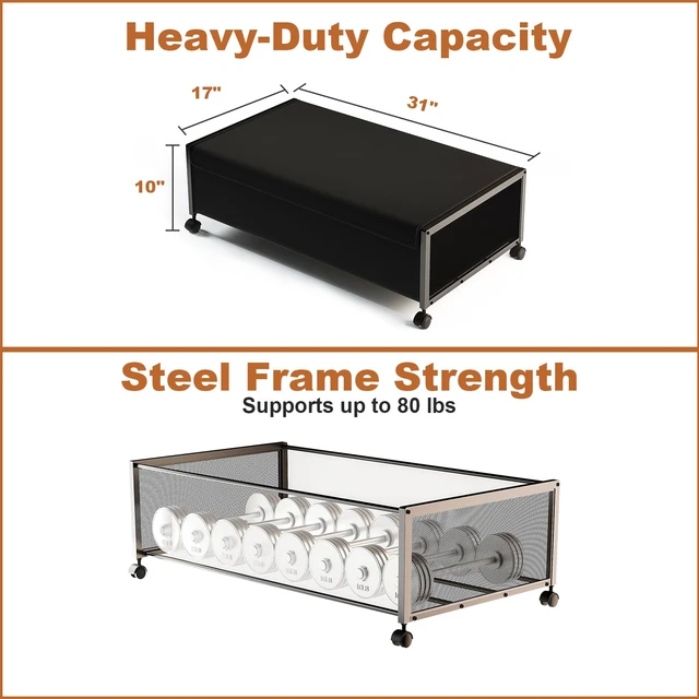 Alt view image 3 of 6 - 2Pack Under Bed Storage Containers, 10 inch Height,31 inch Long | Under Bed Shoe Storage,Underbed Storage with Wheels,Large Rolling under bed Clothes Storage Drawers,Lid,Dorm Tall,Black
