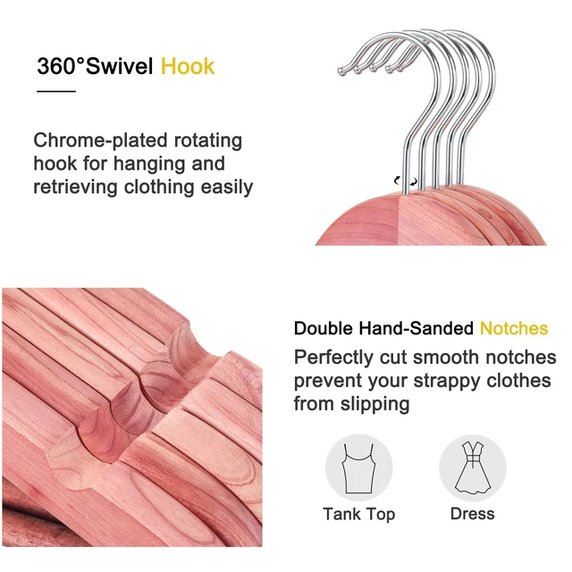 Alt view image 2 of 7 - Red Cedar Wooden Clothes Hangers for Closet 30 Pack | Wood Suit Hangers with Smooth Cut Notches,100% Natural Cedar Wood, 360°Flexible Hook, Non-Slip Pants Bar(Natural)-CT07C30