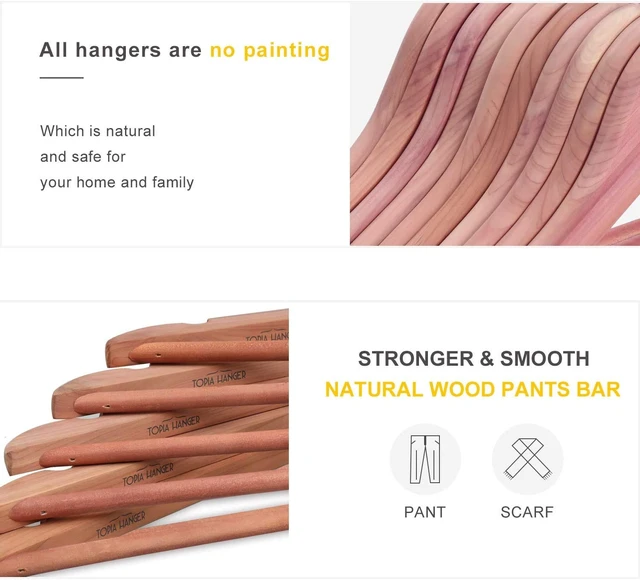 Alt view image 3 of 7 - Red Cedar Wooden Clothes Hangers for Closet 30 Pack | Wood Suit Hangers with Smooth Cut Notches,100% Natural Cedar Wood, 360°Flexible Hook, Non-Slip Pants Bar(Natural)-CT07C30