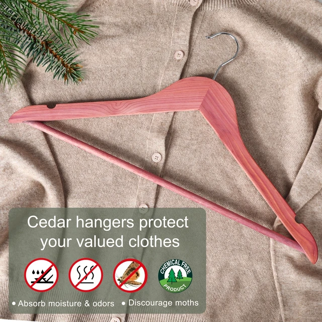 Alt view image 4 of 7 - Red Cedar Wooden Clothes Hangers for Closet 30 Pack | Wood Suit Hangers with Smooth Cut Notches,100% Natural Cedar Wood, 360°Flexible Hook, Non-Slip Pants Bar(Natural)-CT07C30