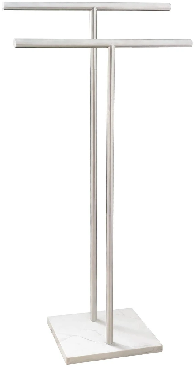 Main image of 40 Inch Standing Towel Rack Double-T Shape Tall Bath Towel Sheet Holder with Marble Design Base for Bathroom Floor Next to Tub or Shower 2 Tier Towel Holder Stand Stainless Steel Brushed Nickel