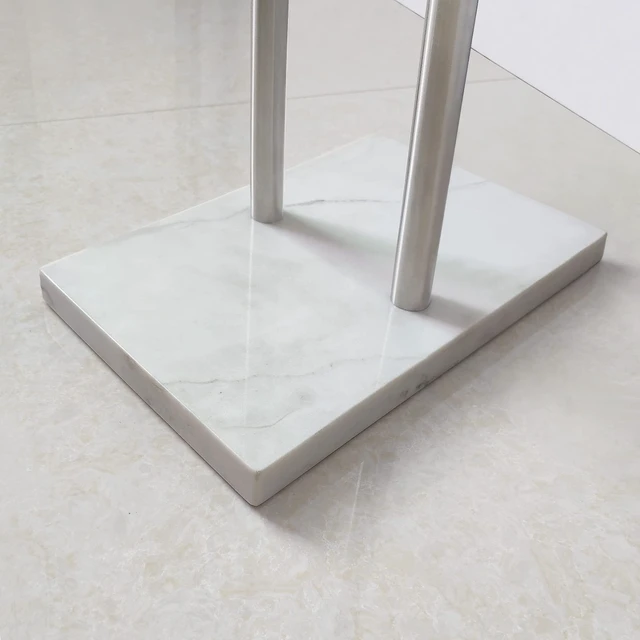 Alt view image 4 of 5 - 40 Inch Standing Towel Rack Double-T Shape Tall Bath Towel Sheet Holder with Marble Design Base for Bathroom Floor Next to Tub or Shower 2 Tier Towel Holder Stand Stainless Steel Brushed Nickel