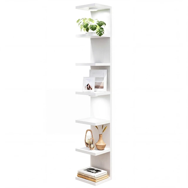 Main image of 7 Tier Wall Shelf with LED Lights Lack Shelf for Room Decor White | 76.8in Tall, Holds 11Lbs per Tier, Flexible Section Installation, Fits Any Room Decor