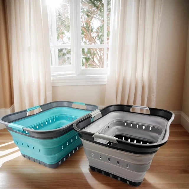 Alt view image 2 of 7 - 42L (11 gallon) Collapsible Plastic Laundry Basket - Foldable Pop Up Storage Container/Organizer - Portable Basket - Space Saving Hamper/Basket