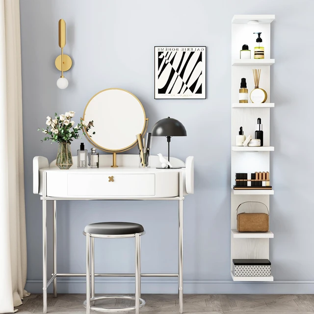 Alt view image 2 of 7 - 7 Tier Wall Shelf with LED Lights Lack Shelf for Room Decor White | 76.8in Tall, Holds 11Lbs per Tier, Flexible Section Installation, Fits Any Room Decor