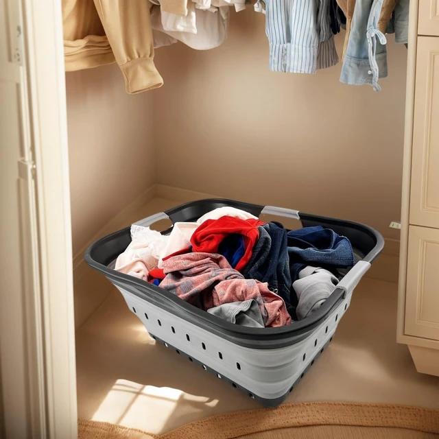 Alt view image 3 of 7 - 42L (11 gallon) Collapsible Plastic Laundry Basket - Foldable Pop Up Storage Container/Organizer - Portable Basket - Space Saving Hamper/Basket