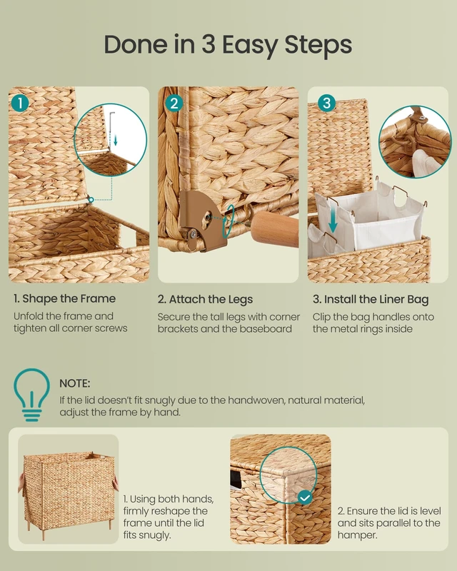 Alt view image 6 of 6 - Laundry Hamper With Lid, 180 L Wicker Handwoven Water Hyacinth | Wicker Laundry Basket 3 Sections, Natural Material, Removable Machine Washable Liners, Natural ELIOTT Collection ULCB203Y01