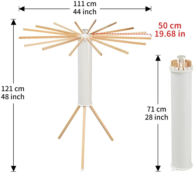 Alt view image 2 of 7 - Clothes Drying Rack, Clothing Stand, Foldable Laundry Drying Rack | Portable clothes rack with wooden rods, plastic cylinder and tripod base for apartments, balconies, RVs, camping and travel.