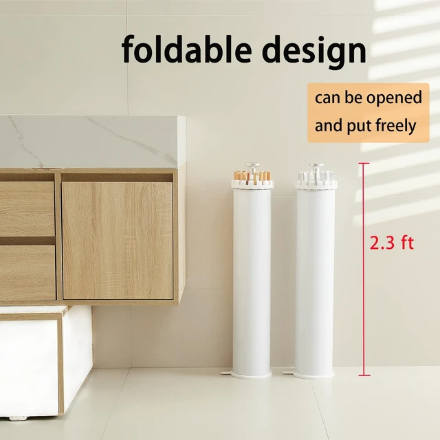 Alt view image 5 of 7 - Clothes Drying Rack, Clothing Stand, Foldable Laundry Drying Rack | Portable clothes rack with wooden rods, plastic cylinder and tripod base for apartments, balconies, RVs, camping and travel.
