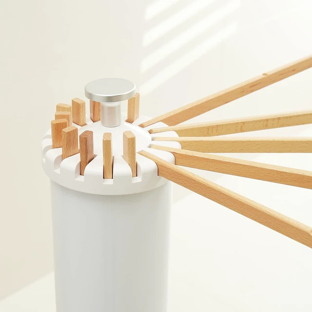 Alt view image 6 of 7 - Clothes Drying Rack, Clothing Stand, Foldable Laundry Drying Rack | Portable clothes rack with wooden rods, plastic cylinder and tripod base for apartments, balconies, RVs, camping and travel.