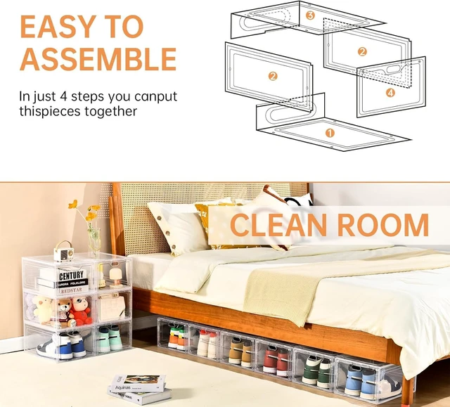 Alt view image 7 of 7 - 12 Pack Large Shoe Storage Box, Clear Shoe Storage Organizer with Magnetic Door, Stackable,Shoe Containers For Display Sneakers, Easy Assembly, Fit up to US Size 12, Clear