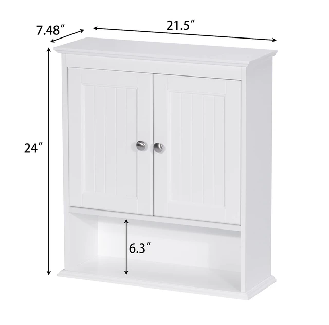 Alt view image 5 of 7 - Bathroom Wall Cabinet with Beadboard Doors, White Medicine Cabinet | Adjustable Shelf, Open & Concealed Storage, Space-Saving Over-Toilet Design for Toiletries, Towels, Medicines & Decor