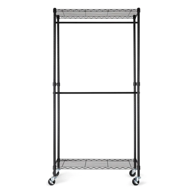 Alt view image 2 of 5 - Adjustable Double Rod Rolling Garment Rack, Hanging Clothes Closet Organizer with Wheels, Heavy Duty, 36" x 14" x 72", Black