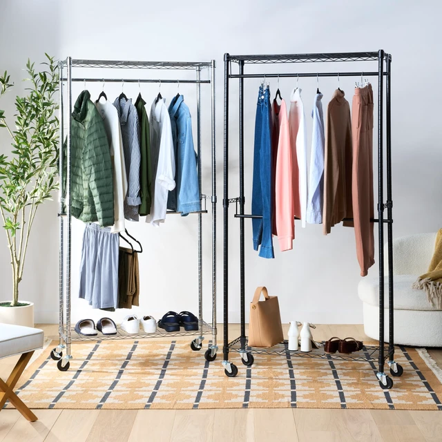 Alt view image 4 of 5 - Adjustable Double Rod Rolling Garment Rack, Hanging Clothes Closet Organizer with Wheels, Heavy Duty, 36" x 14" x 72", Black