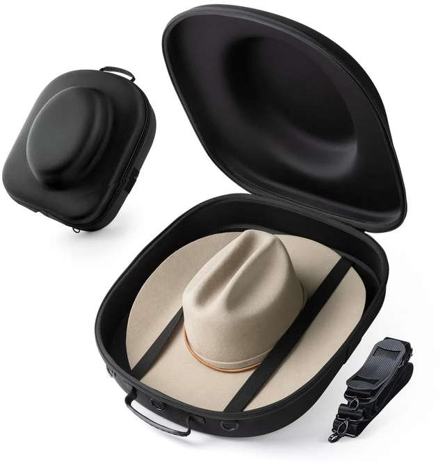 Main image of Hard Shell Cowboy Hat Travel Case, Holds 2 Hats, Large | Crushproof, Water Resistant, Soft Interior, Carrying Handle, Adjustable Shoulder and Luggage Strap, For Travel and Storage