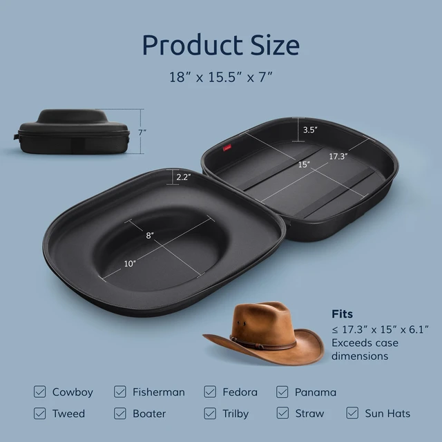 Alt view image 3 of 7 - Hard Shell Cowboy Hat Travel Case, Holds 2 Hats, Large | Crushproof, Water Resistant, Soft Interior, Carrying Handle, Adjustable Shoulder and Luggage Strap, For Travel and Storage