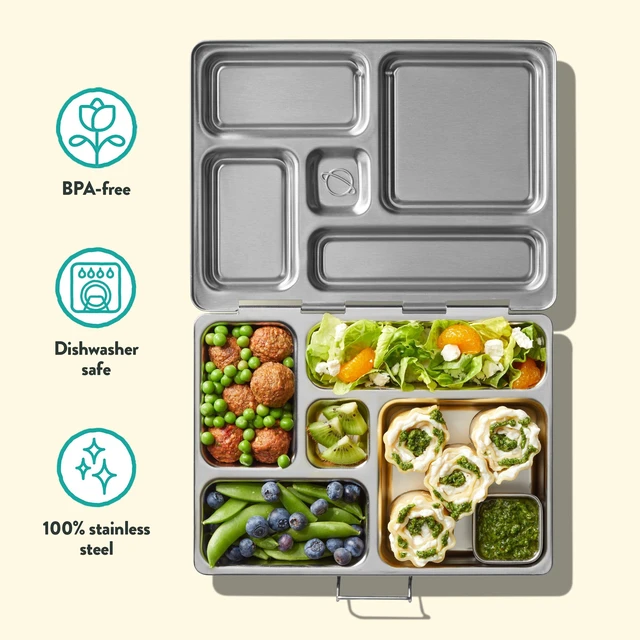 Alt view image 4 of 7 - Rover Stainless Steel Bento Box Kit Camo Shark | Features 5 Compartments, Includes Insulated Bag & Containers, Fun Camo Shark Magnets, Durable Stainless Steel