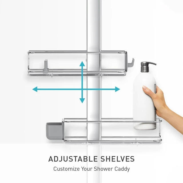 Alt view image 3 of 6 - X-Large Adjustable Hanging Shower Caddy, Handheld Showerhead Compatible, Family-Size Bathroom Organizer with 12-Inch Extended Neck, Adjustable Shelves, Rust-Proof Stainless Steel