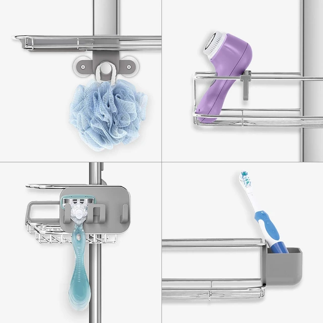 Alt view image 6 of 6 - X-Large Adjustable Hanging Shower Caddy, Handheld Showerhead Compatible, Family-Size Bathroom Organizer with 12-Inch Extended Neck, Adjustable Shelves, Rust-Proof Stainless Steel