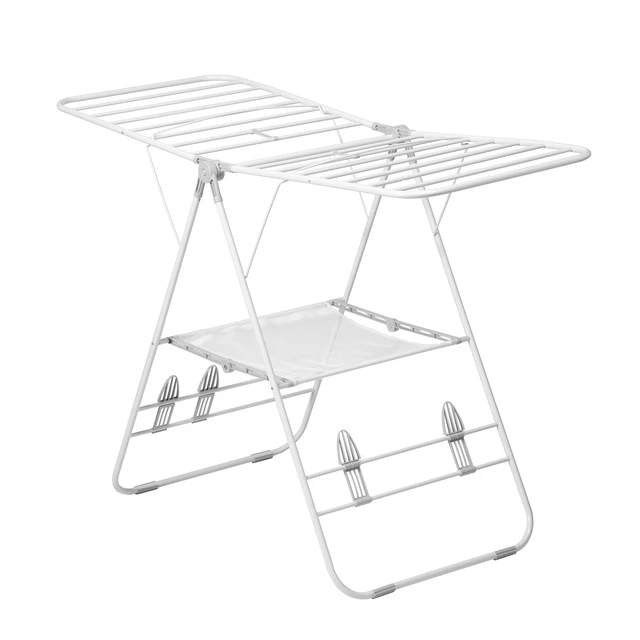 Alt view image 2 of 6 - Heavy-Duty Gullwing Clothes Drying Rack, 50 lb, White | Gullwing rack adds 46 ft of drying space with dedicated shoe bars. Sturdy metal, 50 lb capacity, folds flat.