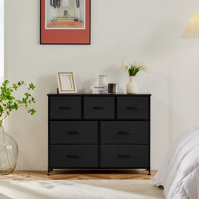 Alt view image 5 of 7 - 7 Drawer Fabric Dresser for Bedroom Storage with Bins, Black | Anti-Tip Closet Organizer with Wooden Top and Sturdy Steel Frame, Spacious Drawers for Clothes Storage, Hallway Entryway