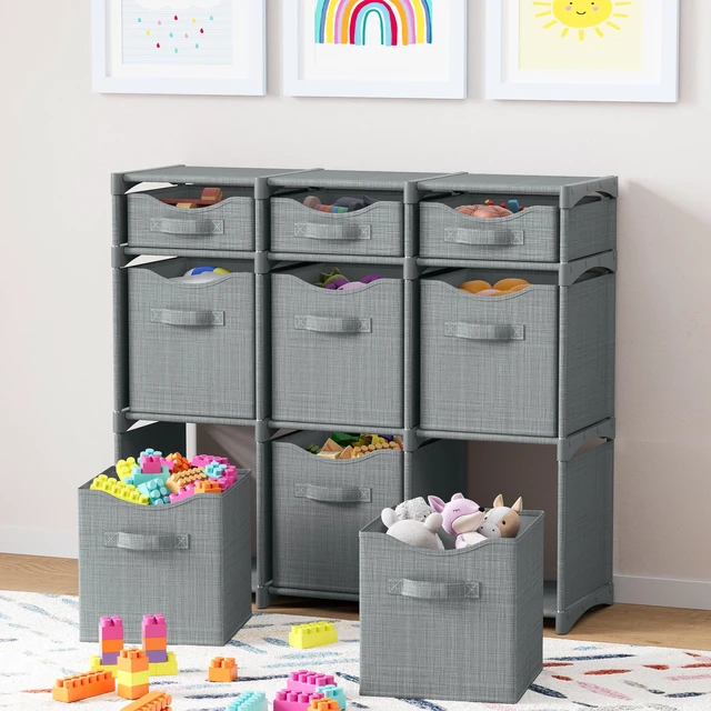 Alt view image 3 of 6 - Cube Storage Organizer with Storage Bins Included - The Perfect Closet Organizers and Storage Solution. Includes 9 Storage Cubes, Great For Toy Storage, Closet Storage, Clothes Storage (Grey)