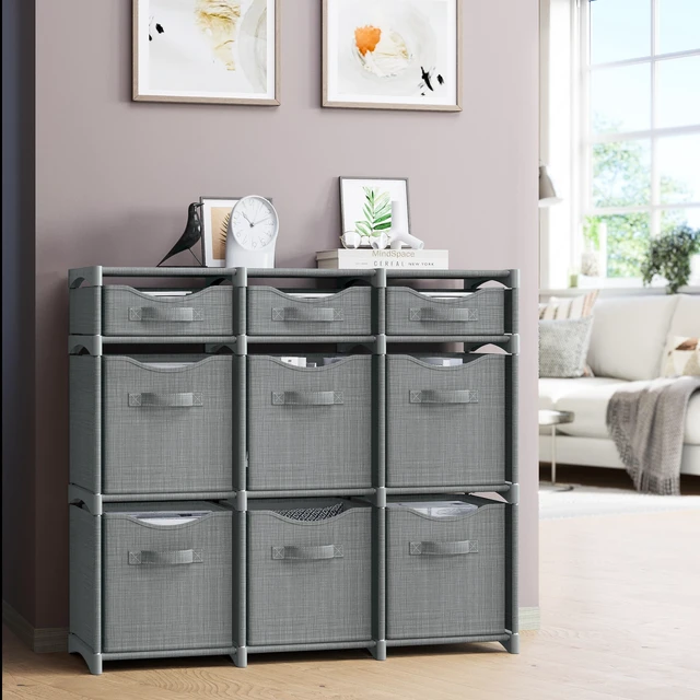 Alt view image 6 of 6 - Cube Storage Organizer with Storage Bins Included - The Perfect Closet Organizers and Storage Solution. Includes 9 Storage Cubes, Great For Toy Storage, Closet Storage, Clothes Storage (Grey)
