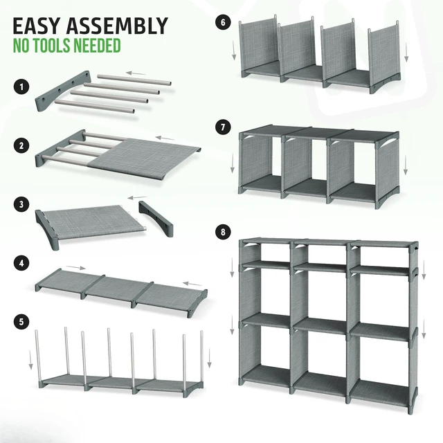 Alt view image 4 of 6 - Cube Storage Organizer with Storage Bins Included - The Perfect Closet Organizers and Storage Solution. Includes 9 Storage Cubes, Great For Toy Storage, Closet Storage, Clothes Storage (Grey)
