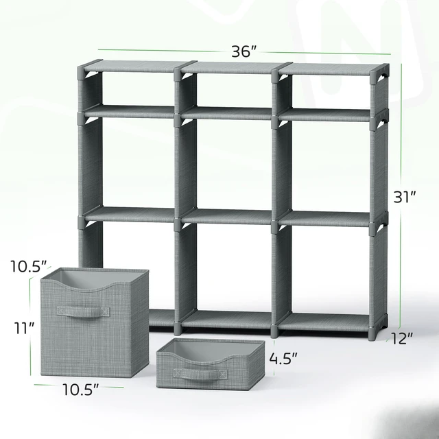 Alt view image 2 of 6 - Cube Storage Organizer with Storage Bins Included - The Perfect Closet Organizers and Storage Solution. Includes 9 Storage Cubes, Great For Toy Storage, Closet Storage, Clothes Storage (Grey)