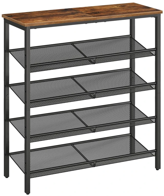 Main image of Shoe Rack for Entryway, 5-Tier Shoe Organizer with Adjustable Mesh Shelves, 16-20 Pairs of Shoes, Spacious Floor Mount, Metal, Industrial, Shoe Shelf for Closet, Rustic Brown BF12XJ01