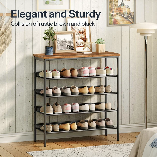 Alt view image 2 of 7 - Shoe Rack for Entryway, 5-Tier Shoe Organizer with Adjustable Mesh Shelves, 16-20 Pairs of Shoes, Spacious Floor Mount, Metal, Industrial, Shoe Shelf for Closet, Rustic Brown BF12XJ01